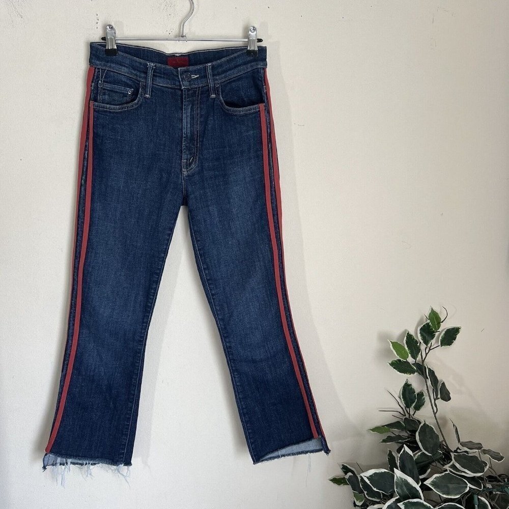 Mother Insider Step Crop Fray Jeans in Speed Racer Blue Red Side Stripe Size 26 - Picture 4 of 10